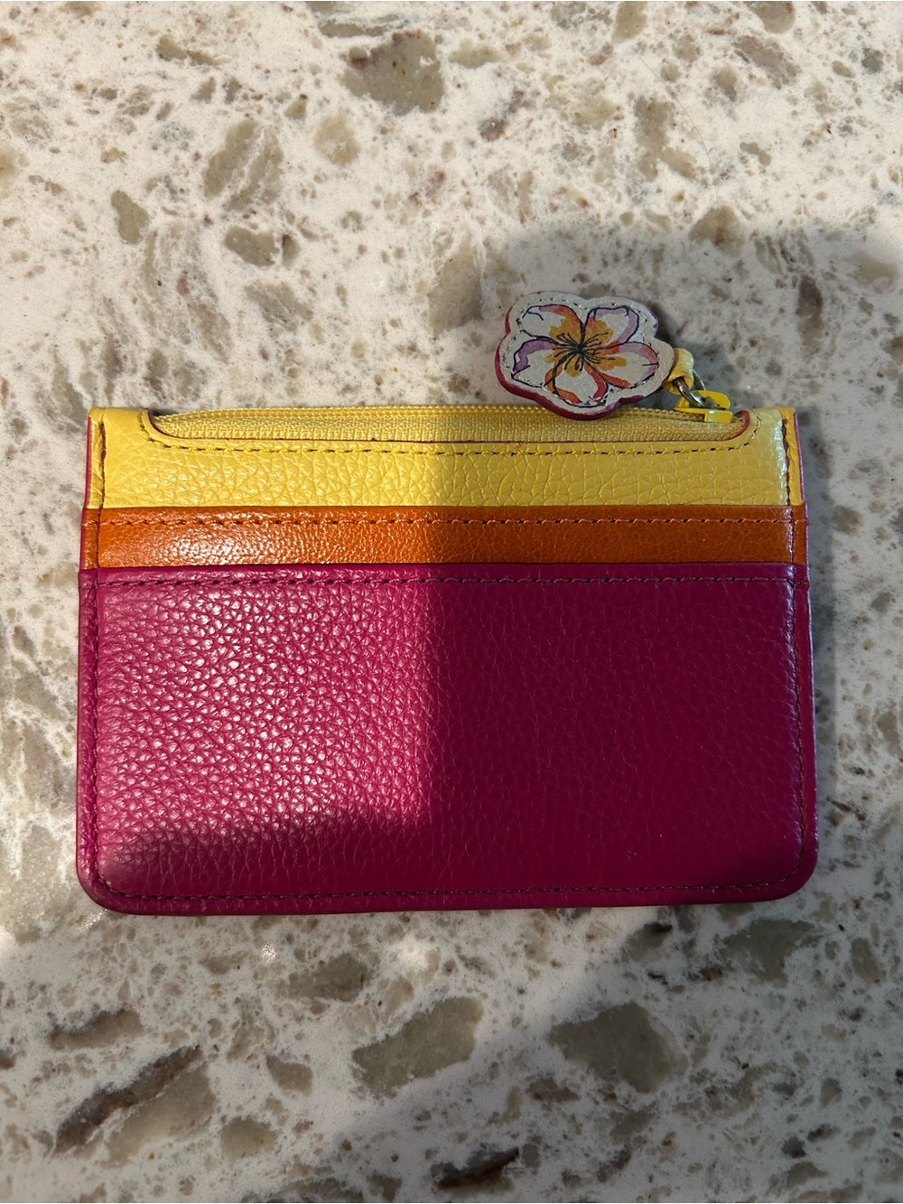 Brighton Colorblock Leather Card Wallet in Yellow, Orange & Fuchsia